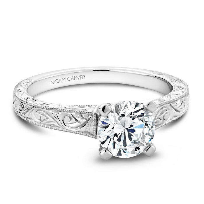 Engraved Solitaire Engagement Ring Setting