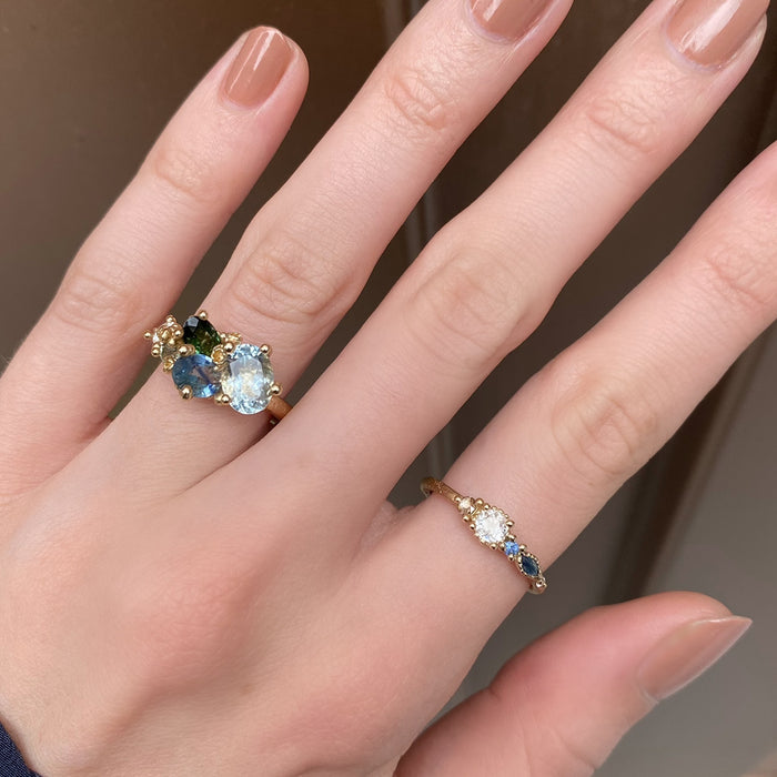 Aquamarine, Sapphire & Tourmaline Cluster Ring