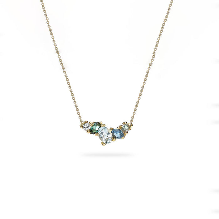 Sapphire, Aquamarine & Tourmaline Cluster Bar Necklace